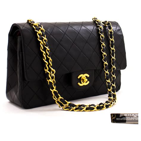 chanel black chain small bag vintage|Black Chanel leather shoulder bag.